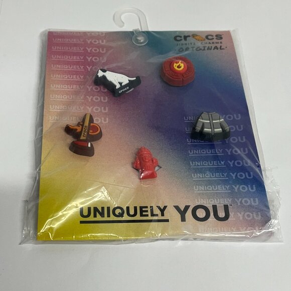 NEW CROCS Jibbitz Charms 5 Pack Tiny Fire Truck Dalmatian Dog Hydrant Axe Jacket - Picture 1 of 10